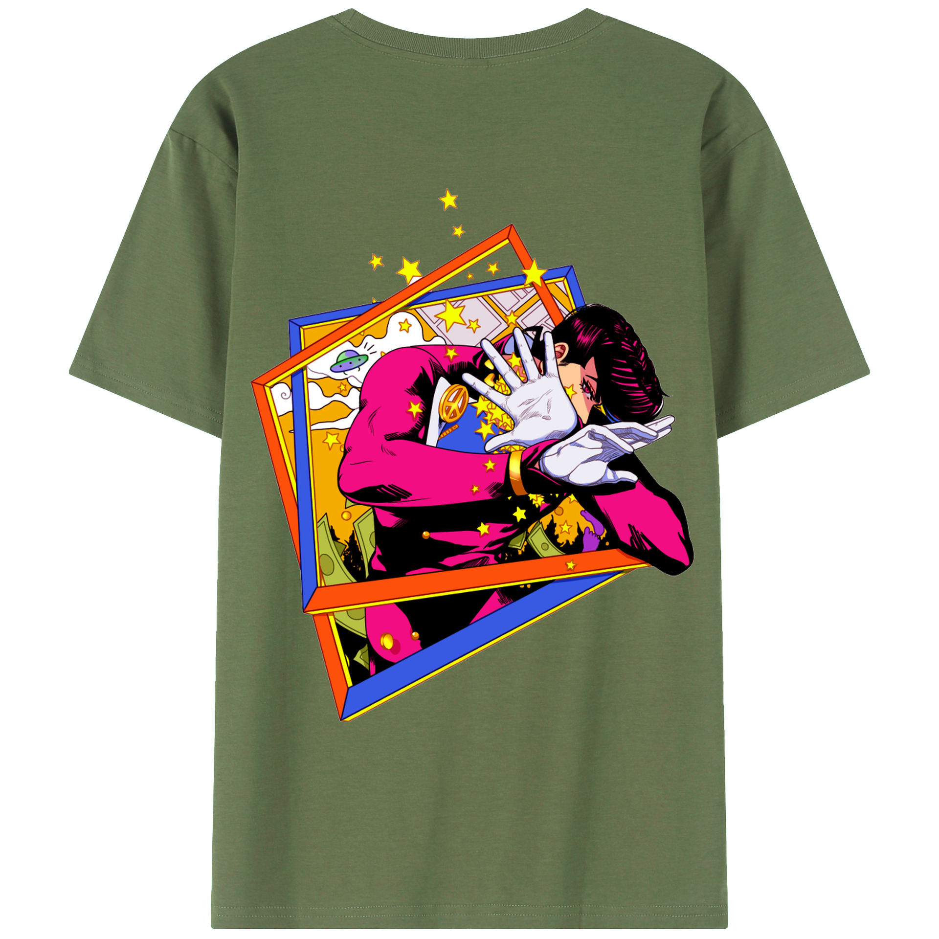 （画像用） ジョジョの奇妙な冒険 ひがしかた じょうすけ JoJo's Bizarre Adventure Higashikata Josuke 綿100％ メンズ半袖Tシャツ（バックプリント） 通気性